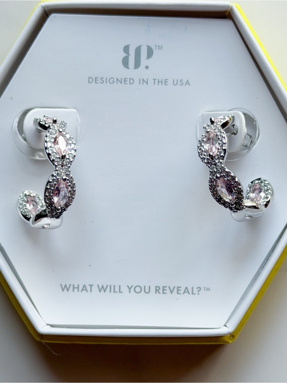 Bomb Party Light Rose Quartz Hoop Earrings Rhinestone Petite Timeless NWT